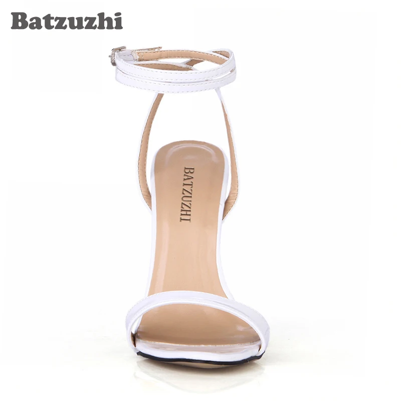 Batzuzhi 100% Новые пикантные женские босоножки белые с ремешком на щиколотке 12 4 см