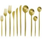 Набор столовых приборов из нержавеющей стали 1810, золотистого цвета, палочки для еды, нож для масла, десерта, вилка обеденная ложка, чайная ложка, набор посуды
