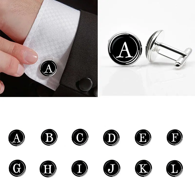 

Men's Fashion A-Z Single Alphabet Cufflinks Silver Color Letter Cuff Button for Male Gentleman Shirt Wedding Cuff Links Gifts