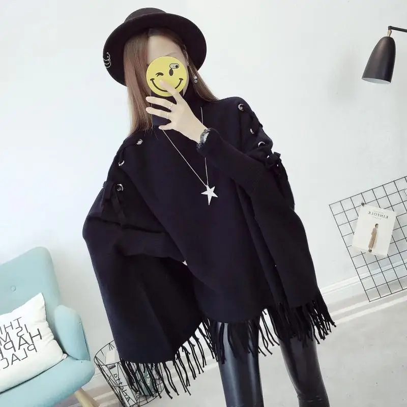 Wrap Swing Cloak Turtleneck Women Sweaters Pullovers Winter Clothes Oversized Sweater Jumper | Женская одежда