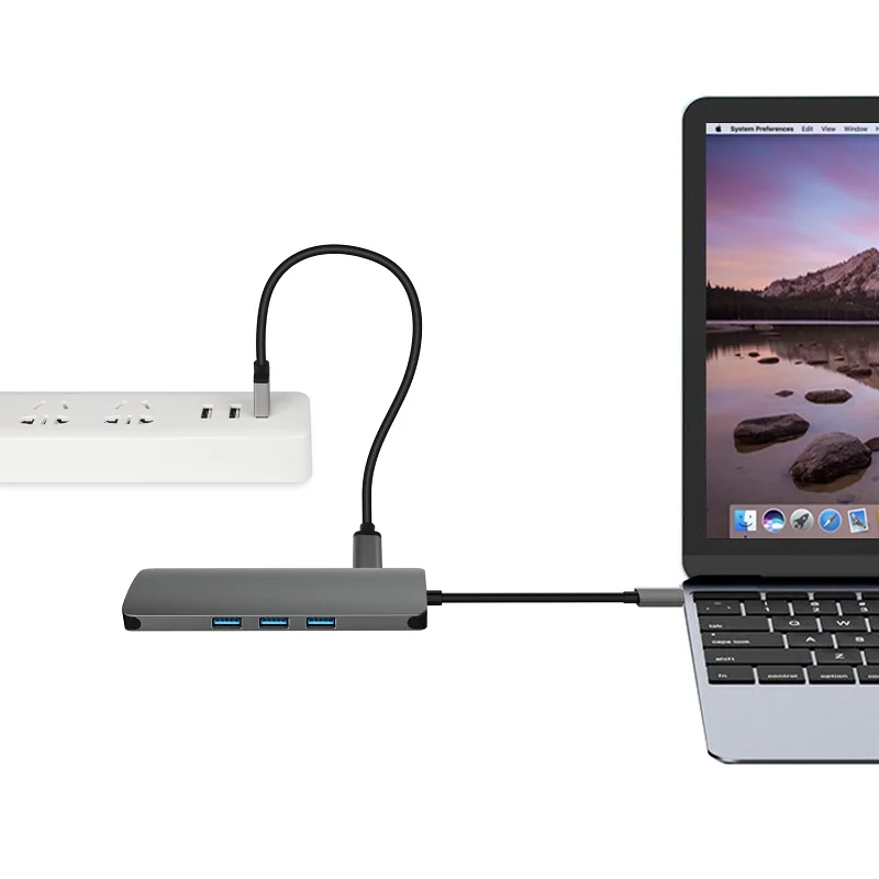 USB C Hub 9 in1 Multi-Port Adapter Type with Type-C Charging Port 4K HDMI Output Gigabit Ethernet 3.5mm Audio |