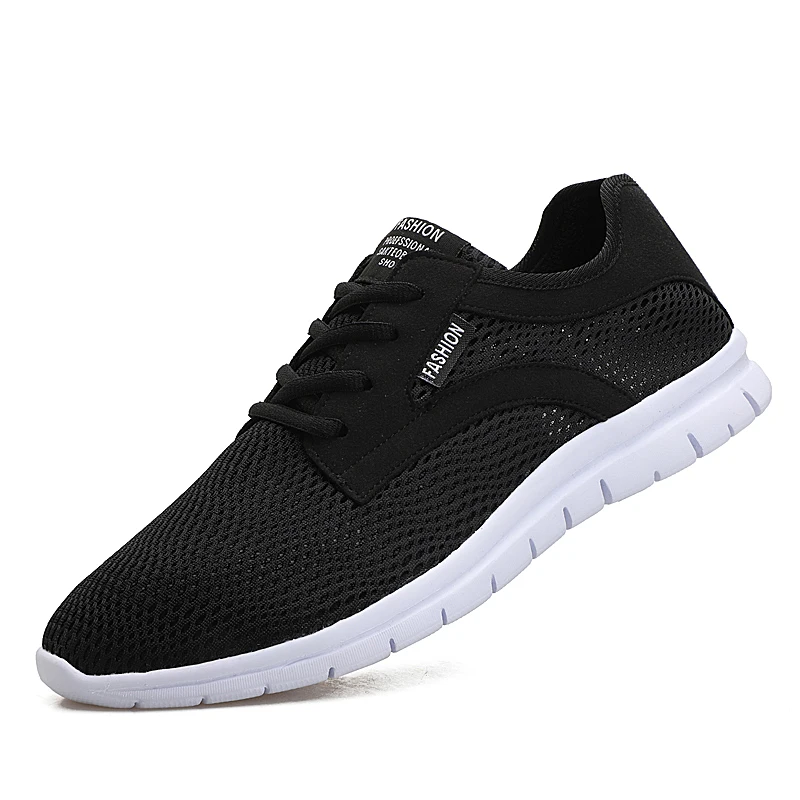 2019 Men Sneakers Summer Fashion Breathable Mesh Shoes Lace Up Gray Black Flat men shoes Plus Size 38-47 | Обувь