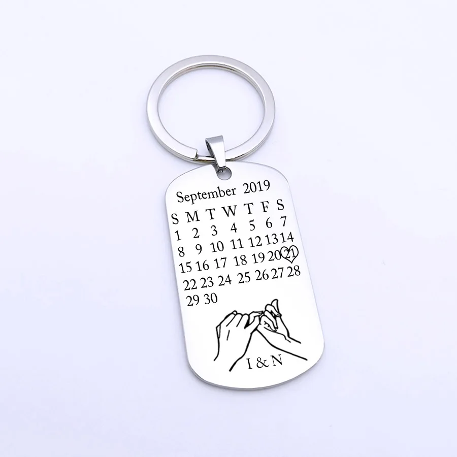 Mirror Size L Личный календарь брелок Титан Частный заказ Дата розово-брелок с обещанием для пары Для женщин Для мужчин бойфренд муж подарок - Цвет: Mirror Size L
