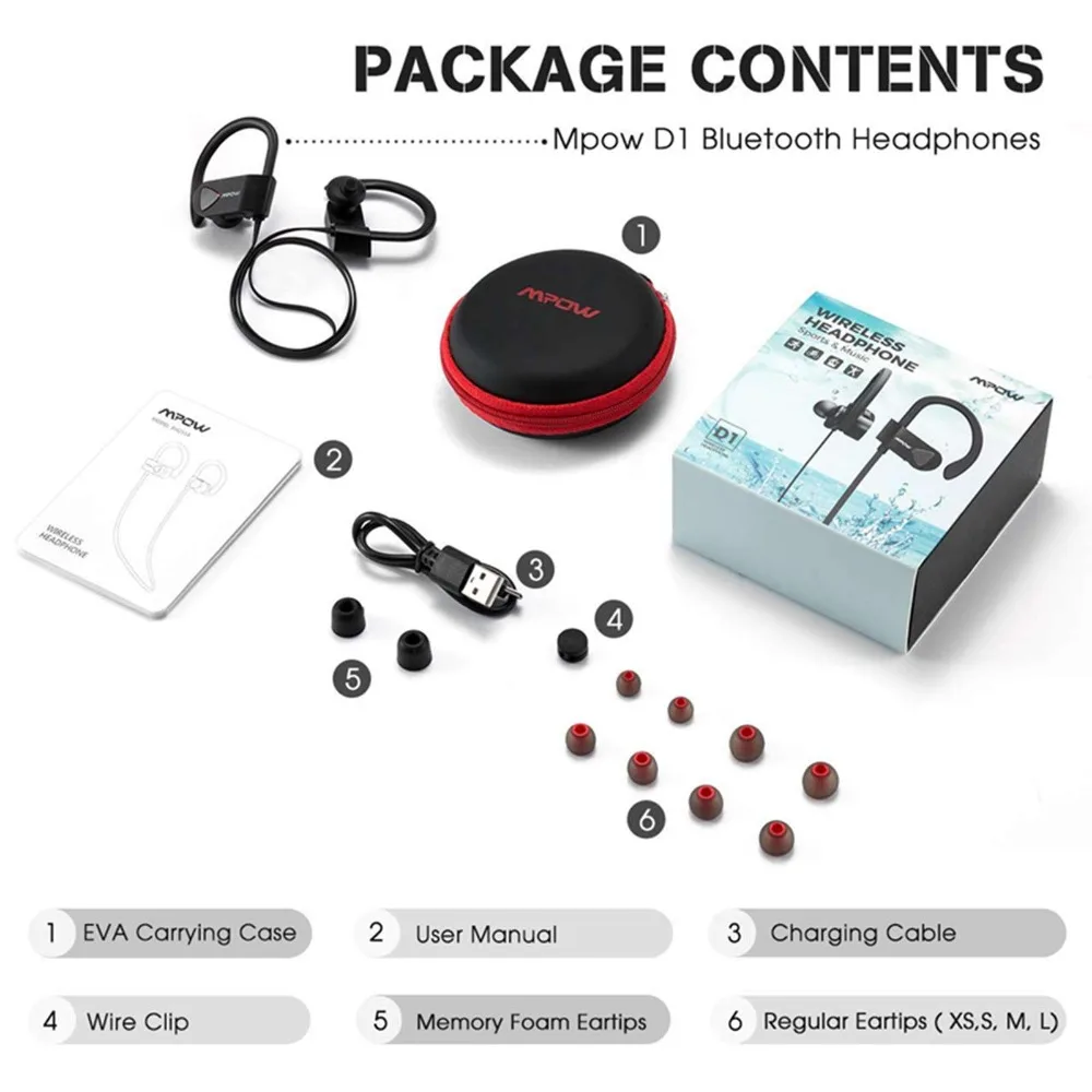 Mpow D8 HiFi стерео беспроводные наушники IPX7 водонепроницаемые спортивные HD звук 9H