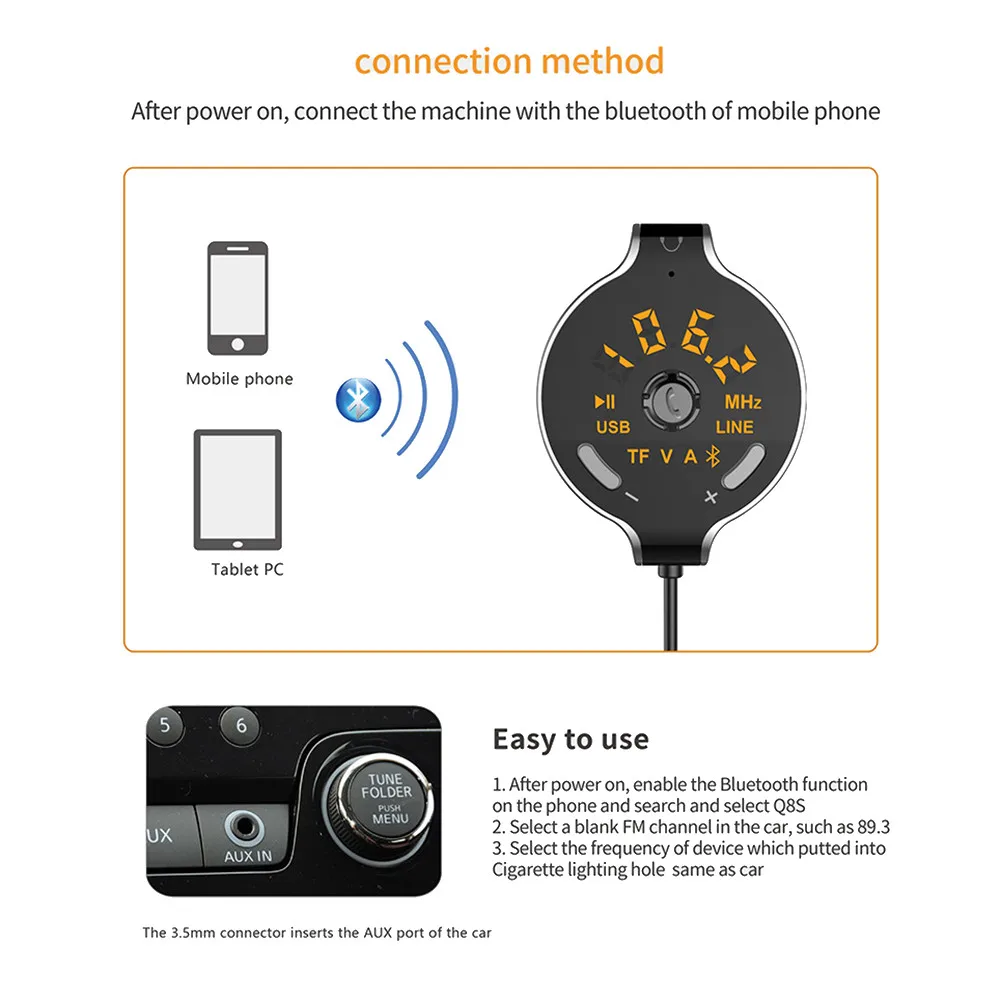 FM трансмиттер Q8S Bluetooth автомобильное зарядное устройство автомобильный mp3 плеер с