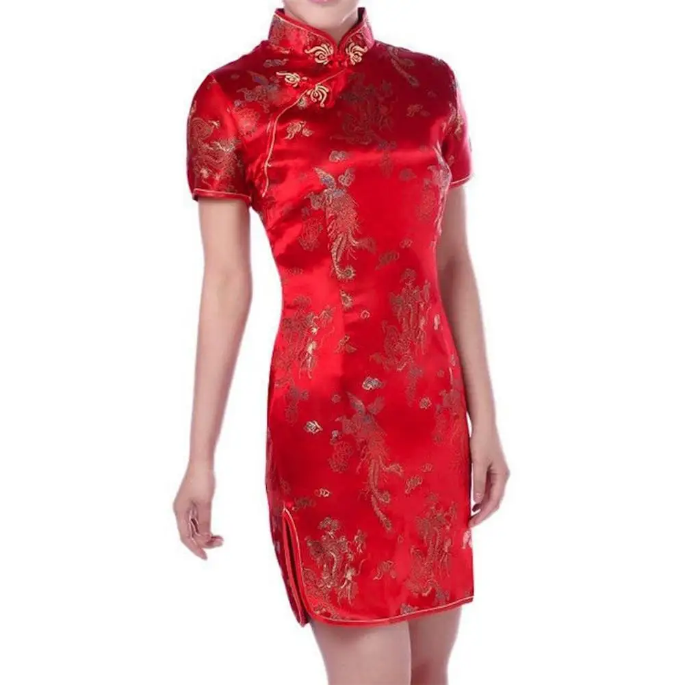 Черное Красное традиционное китайское платье Mujer Vestido женское атласное Ципао