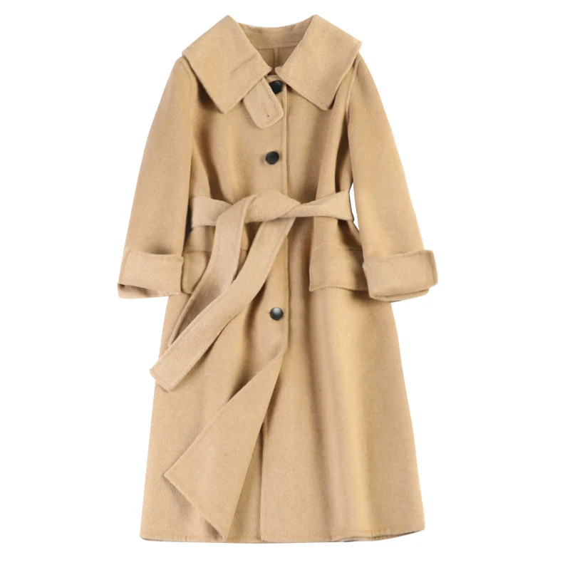 

Hand made wool coat winter 2019 new double-sided women cashmere overcoat autumn woolen coats long jacket big collar
