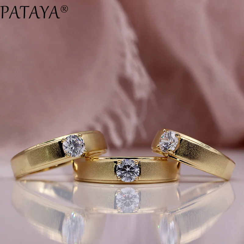 PATAYA, новинка, Женские Простые Благородные Кольца, 585, розовое золото, белый, круглый природный Цирконий, для свадьбы, вечеринки, модное ювелирное изделие, тонкие Глянцевые Кольца
