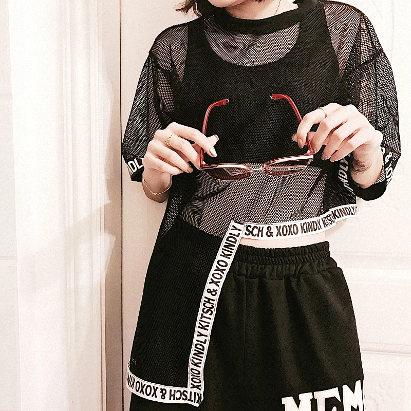Harajuku женские футболки Ulzzang Harajuku милый футболки Женская мода летние прозрачные футболка с О-образным вырезом Футболка дропшиппинг 4TX6037
