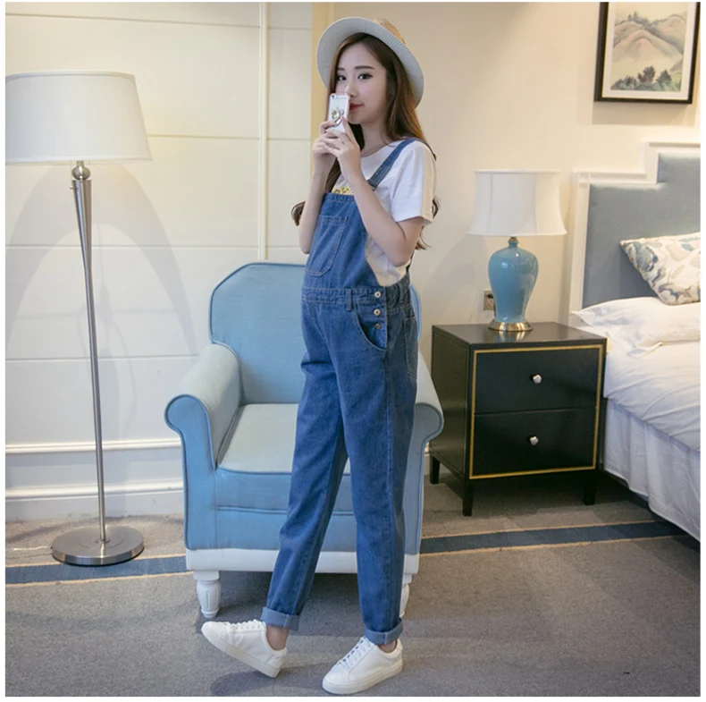 Комбинезон для беременных женская одежда весна осень джинсы плюс размер ремень