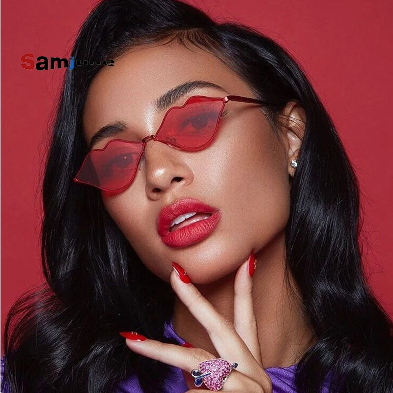 

Samjune Red Sunglasses Women Vintage Lips Ladies Sun Glasses Brand Designer Retro Herat Sunglasses-women Eyewear Shades