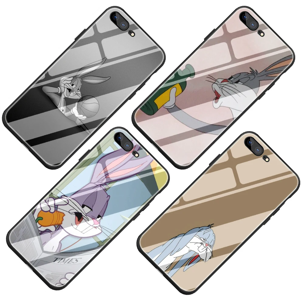 Чехол из закаленного стекла с мультяшными багами Банни для iphone 5 5s 6 6s Plus 7 8 Plus X XR XS 11 Pro Max