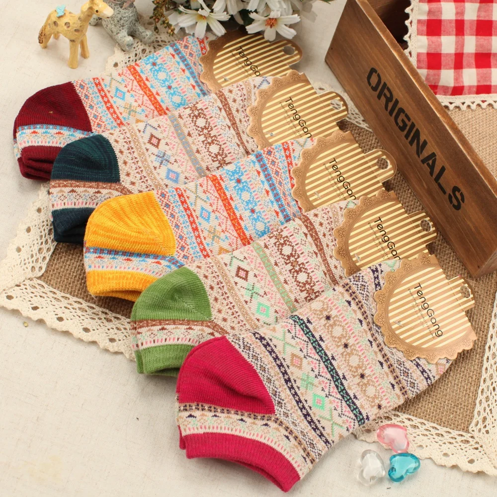 10Pairs/Lot New explosion of family name wind cotton short socks Ms. Zhuji factory wholesale Department | Женская одежда