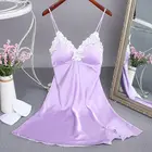 Модный женский ночной халат темно-синего цвета, летняя ночная рубашка из искусственного шелка, пижама, размер M, L, XL, XXL, 1D-1