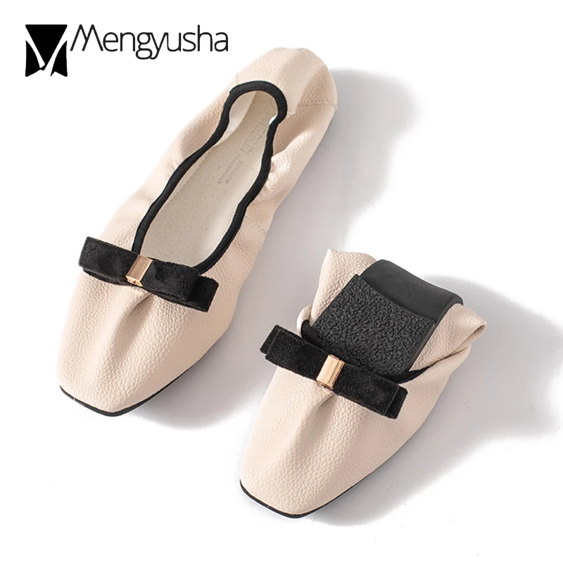 Балетки женские из мягкой кожи складные лоферы квадратный носок без застежки