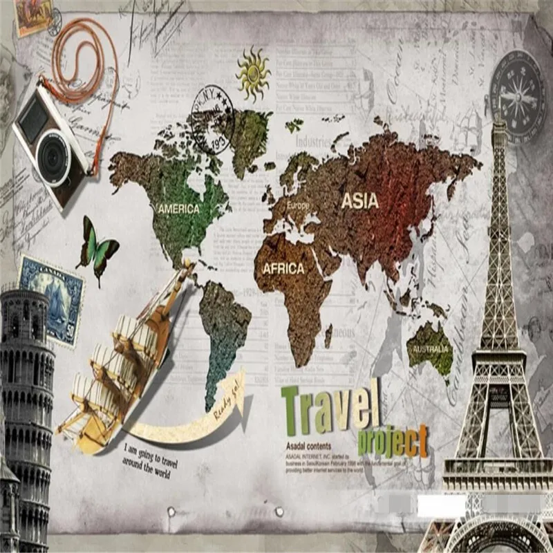 Настенные обои на заказ с изображением старой карты мира | Строительство и ремонт