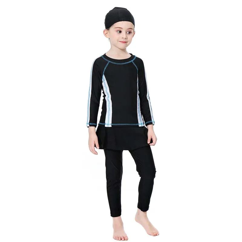 Black BAILUNMA девушка хиджаб Maillot de bain Burkinis Мусульманский купальник закрытый купальник с длинным рукавом купальный исламский мусульманский купальник H1010 - Цвет: Black