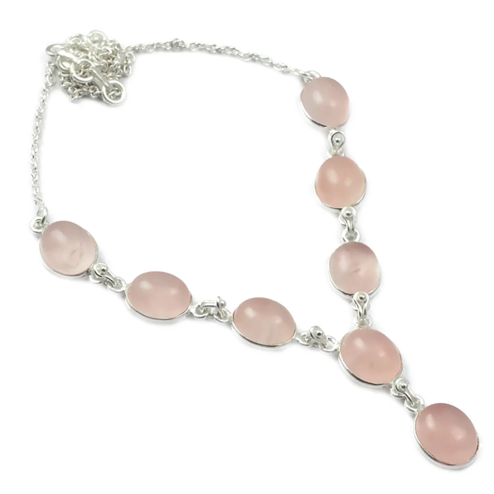 

Nature Rose Quartz Necklace 925 Sterling Silver, 46 cm, 2SN0022