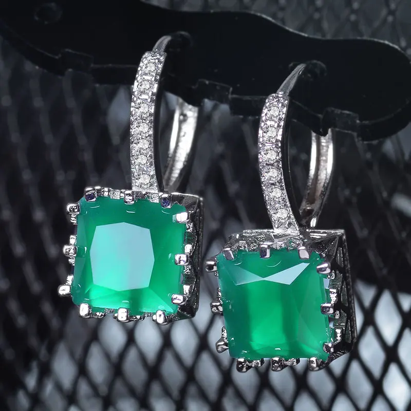QCOOLJLY новые серьги чудесные глянцевые 9 цветов шикарные Квадратные CZ AAA кубический цирконий серебряный цвет тонкие серьги-кольца для женщин