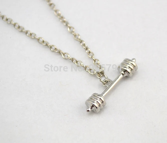 20 шт. в партии модная гантеля с родиевым покрытием Женское Ожерелье для спортзала