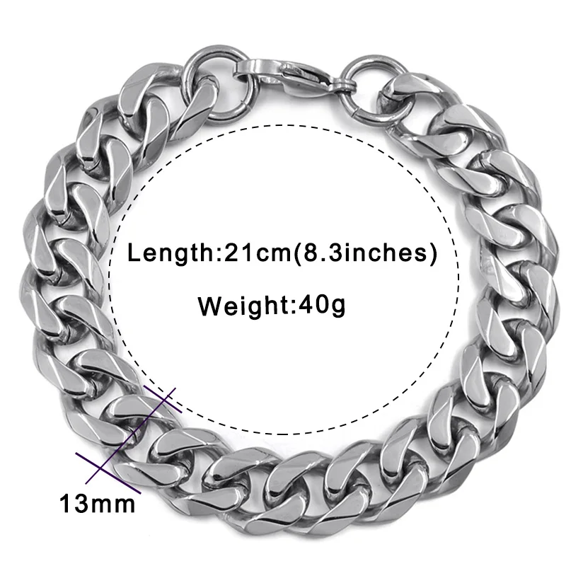 13mm silver color Moorvan ювелирный мужской браслет, кубинские звенья и цепи, браслет из нержавеющей стали для браслета, мужской аксессуар, B284 - Окраска металла: 13mm silver color