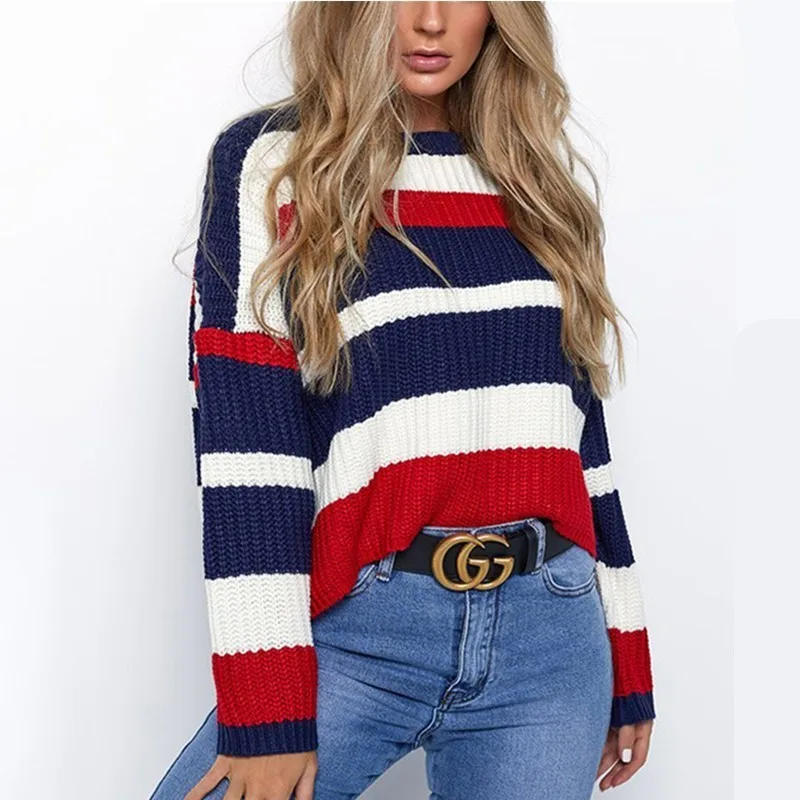 Для женщин толстый свитер 2018 теплый полосатый Harajuku вязаный свободно хит Цвет