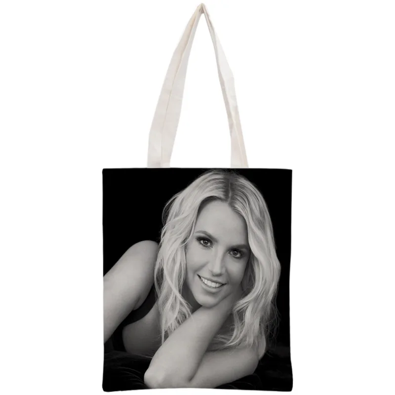 Фото Пользовательская Сумка-тоут Britney Spears, многоразовая сумка, женская сумка на плечо, складные хлопчатобумажные холщовые сумки для покупок №5