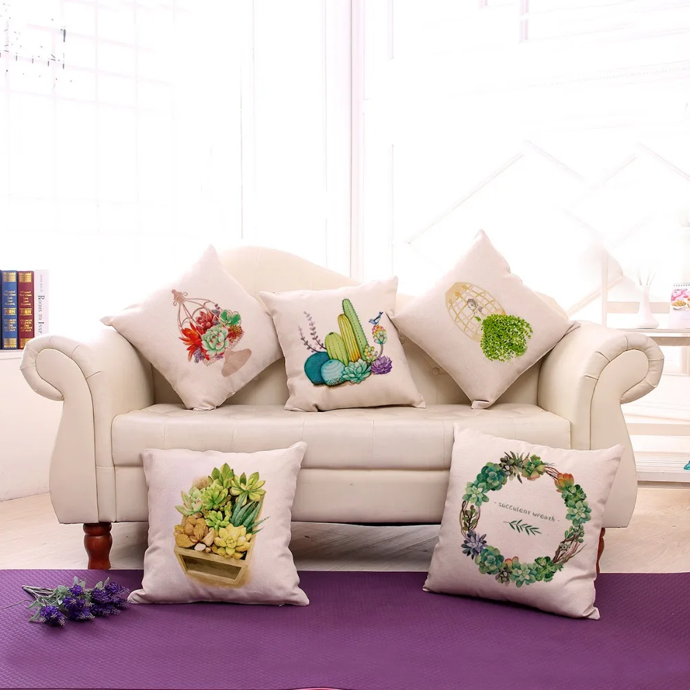 

1 piece succulent plants Painting Series Pattern Seat hug pillow Cover Decorative Home Chair Throw Pillows Case 45x45cm