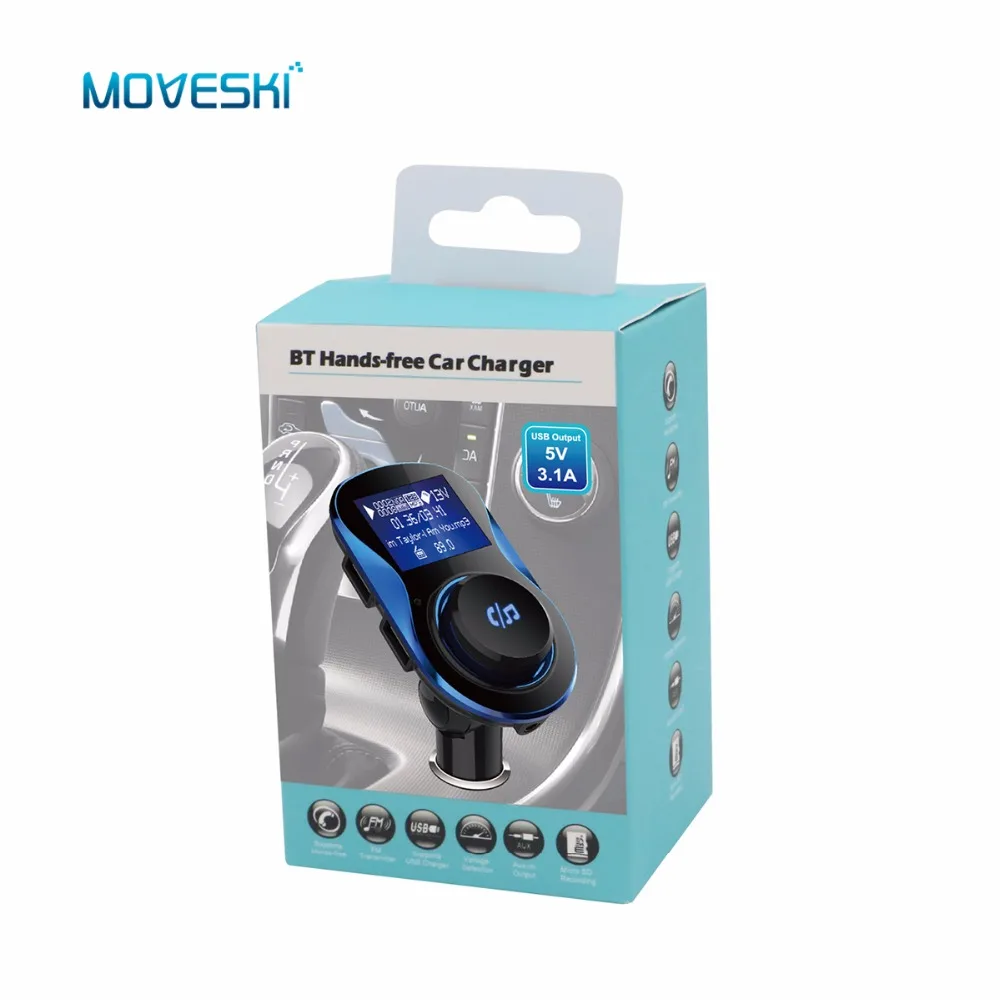 Moveski BC28 Bluetooth гарнитура для авто fm модулятор BT передатчик Aux Out громкой связи