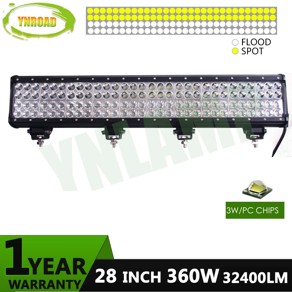 

YNROAD 360w 28inch 4rows Led Light Bar work light Driving Offroad Light Spot/flood/combo for fishing truck boat SUV IP68
