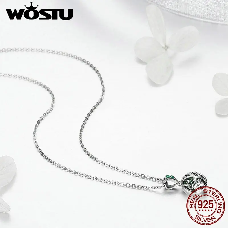 WOSTU хит продаж серебро 925 пробы Зеленый Кристалл дерево жизни листья дерева