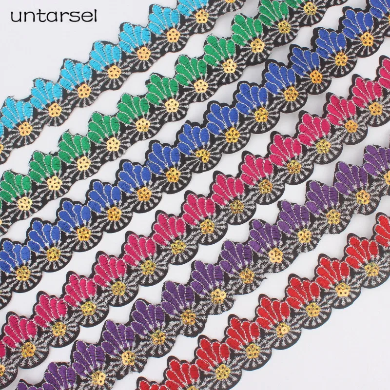 2018 высокое качество кружева ткань вышивка цветы пайетки ленты цветные тканые sangle