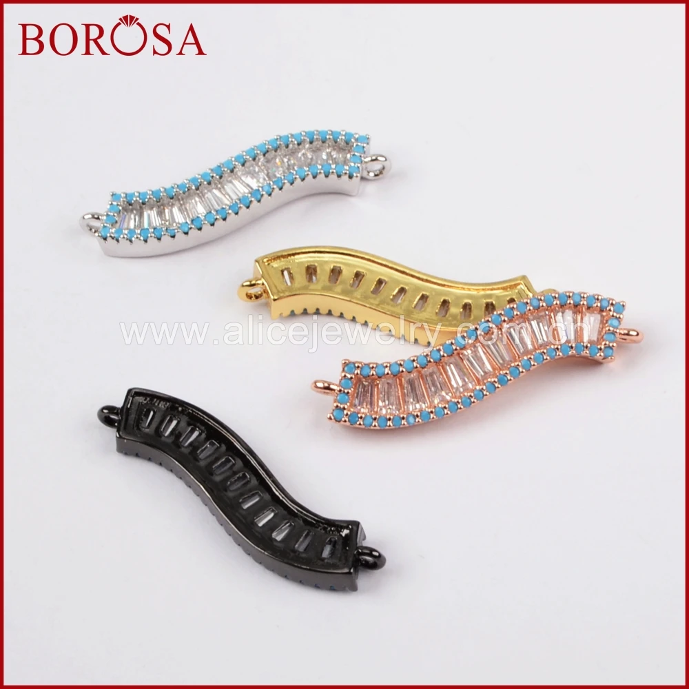 BOROSA Wholesale New S Shape Blue CZ Pave Cubic Zirconia Crystal Connector Druzy Pendant for Women Necklace Making WX586 | Украшения и