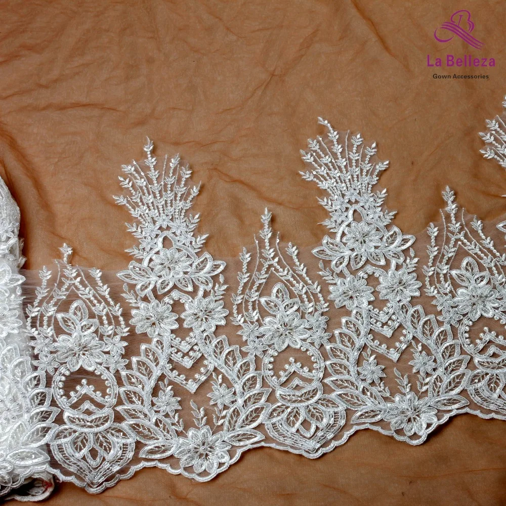 Белый с бусинами шнур стандартная кружевная отделка для ткани Фата свадьбы 1 ярд