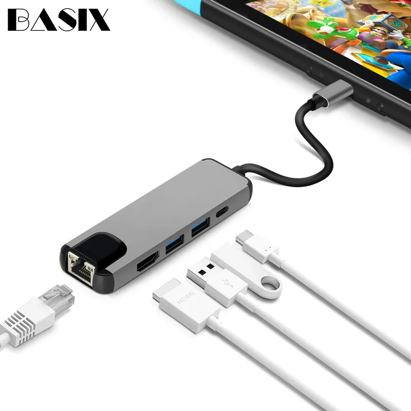 Basix Тип C концентратор USB Hdmi 4K адаптер к Gigabit Ethernet Rj45 Lan для Mac Book Pro Huawei P30/P20