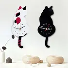 Креативный милый белыйчерный виляя хвостом Кот настенные часы для детей стена спальни, декоративный настенные часы тканый хвост