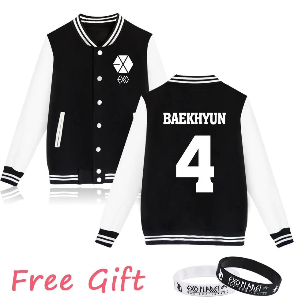 Black 4 BAEKHYUN WEJNXIN EXO Kpop толстовки женские мужские повседневные для фанатов стиля унисекс поддерживающая бейсбольная куртка имя члена пара Exo одежда Бесплатный подарок - Цвет: Black 4 BAEKHYUN