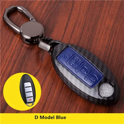 D Model blue Карбоновый Автомобильный ключ чехол для Nissan Teana X-Trail Qashqai Livina Sylphy Tiida Sunny марта Мурано Geniss Juke Almera Максим - Название цвета: D Model blue
