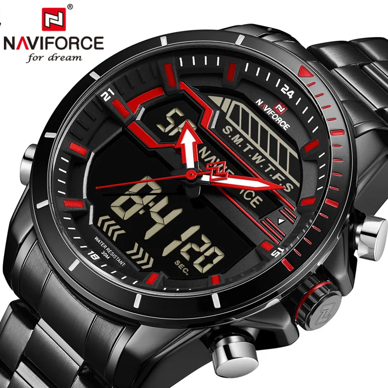 NAVIFORCE мужские часы из нержавеющей стали Спортивные кварцевые аналоговые Мужские