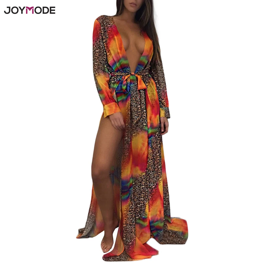 JOYMODE бикини Купальник Cover Up Туника Женская парео ванный комплект Sexy шифон пляжное платье рукава халат Plage De Plage палантины - Цвет: Orange Beach Tunic