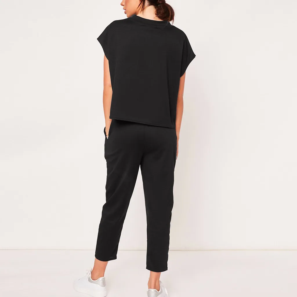 Женский спортивный костюм KLV Однотонный свитер с 0 вырезом и длинные штаны