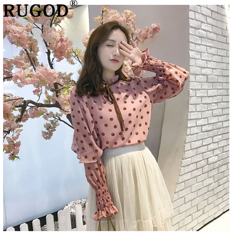 Женские блузки с длинными рукавами RUGOD розовые свободные в Корейском стиле