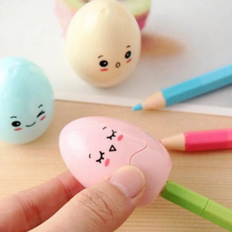 Набор из 3 пластиковых точилок для карандашей Kawaii с одним отверстием в форме яйца