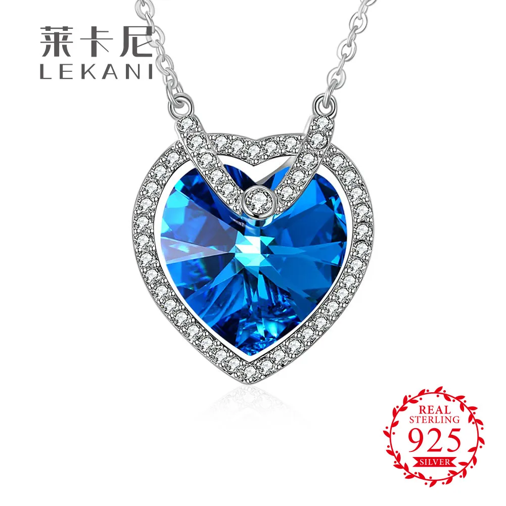 LEKANI кристаллами от Swarovski сердце синий кристалл кулон ожерелье стерлингового