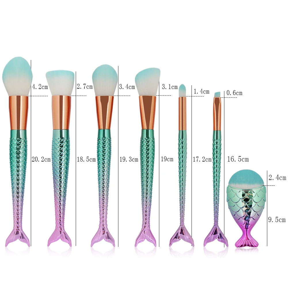 7 шт. Русалка Макияж Расчёски для волос Профессиональный Инструменты Кисточки