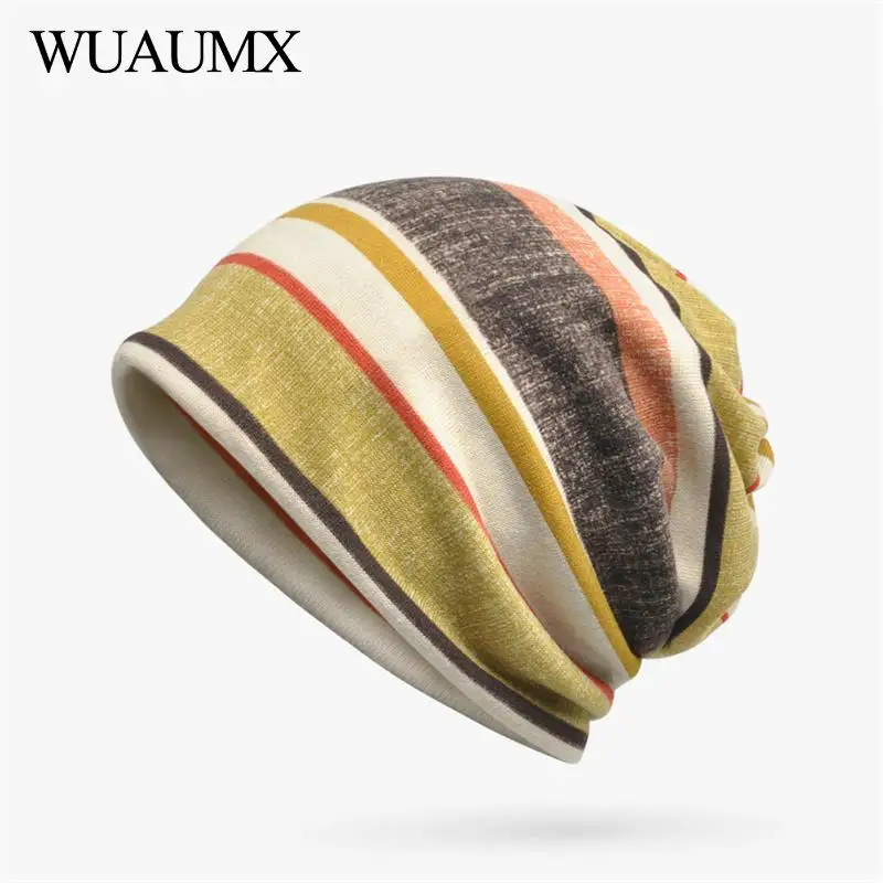 

Wuaumx 3 in 1 Beanies Hats For Women and Men Ring Scarf Turban Hats Hip Hop Hedging Cap Striped Skullies Beanies Cap For Girls