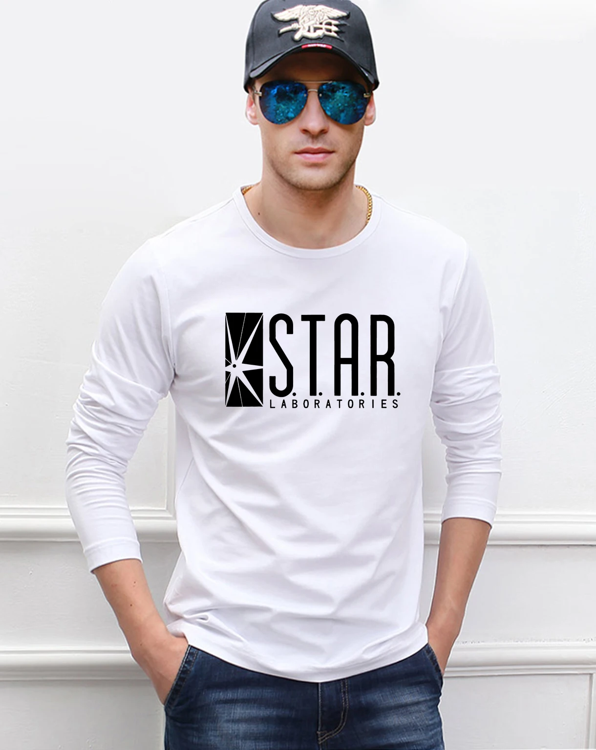STAR S. t. A. R. labs, мужские футболки с длинным рукавом, осень, новинка, хлопок, удобная мужская футболка, свободный крой, мужские футболки, S-2XL