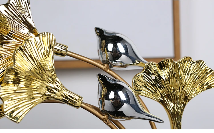 Luxury Gold Resin Ginkgo Leaf Metal Plant Figurines Home Furnishing Decoration Crafts Hotel Livingrroom Fengshui Desk Ornaments