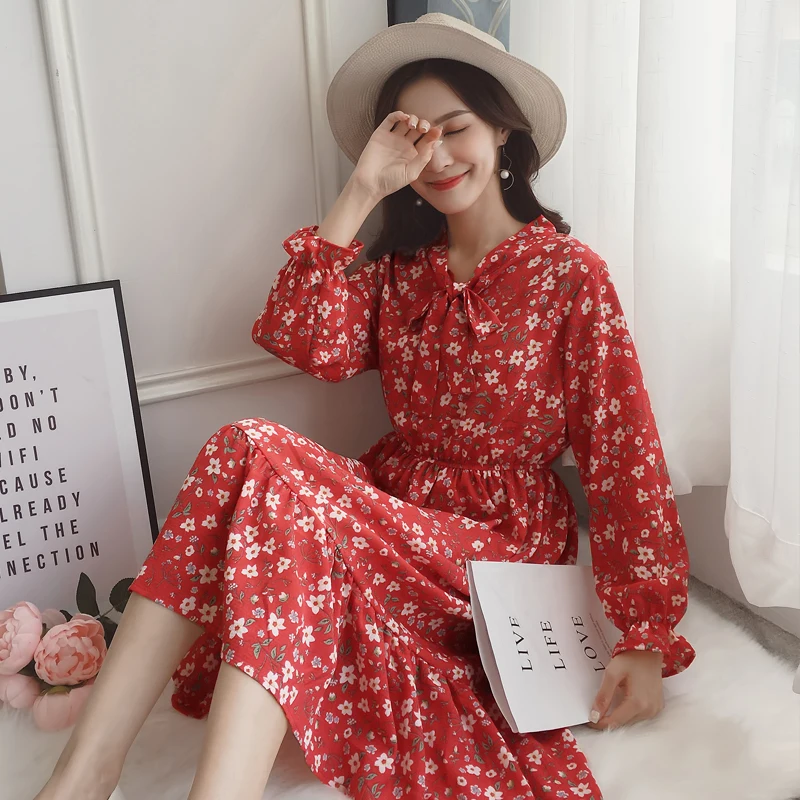 Женское шифоновое платье 2019 весна лето женское элегантное винтажное с длинным