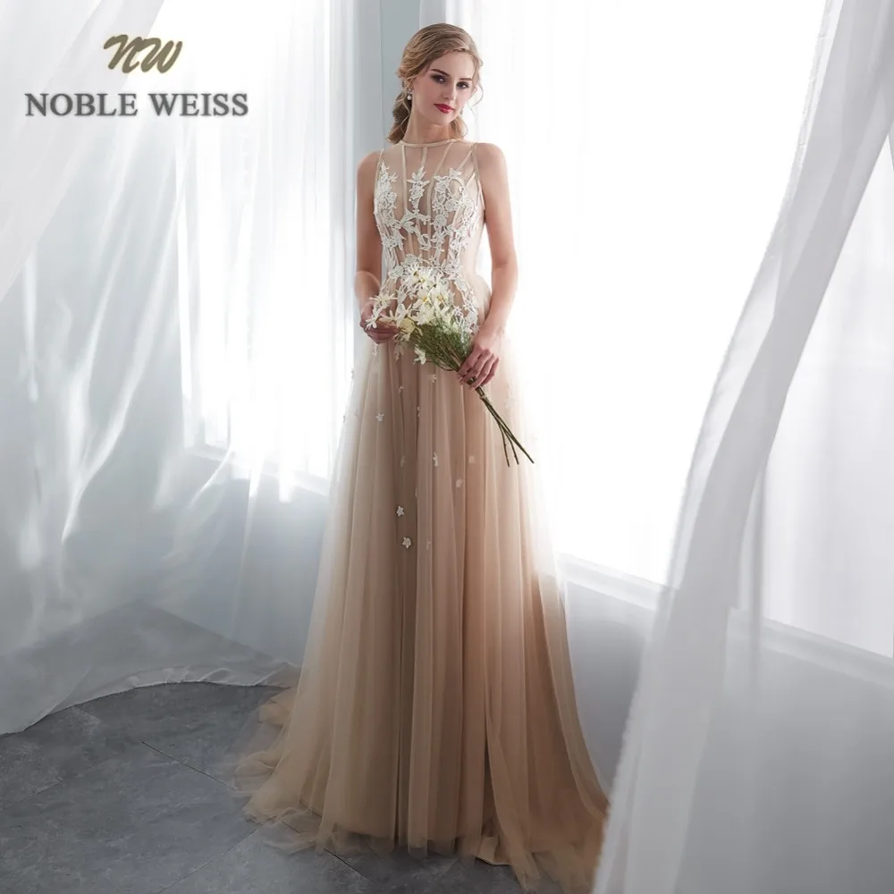 NOBLE WEISS A-Line платье для выпускного вечера настоящая фотография Аппликация Формальное Тюлевое платье цвета шампанского платье для выпускного вечера длинное vestido de formatura